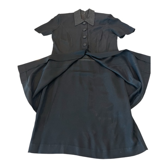 Vintage 80’s Black Pointed Collar Black White Polka Dot Collar Jacket Dress Med - Picture 12 of 15